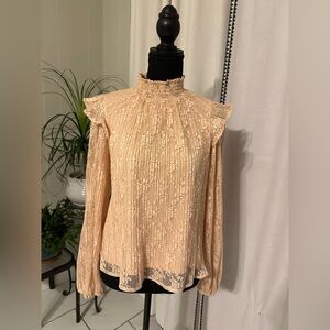 Chic Lace Ruffle Blouse - Peach